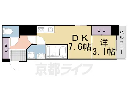 山陰本線 二条駅 徒歩10分 6階建 築6年(1DK/4階)の間取り写真