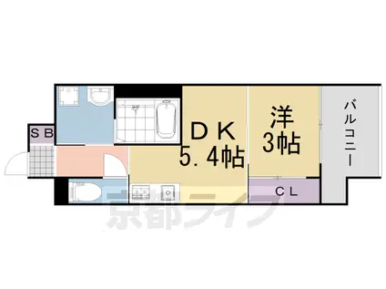 アクアプレイス京都二条城北(1DK/2階)の間取り写真