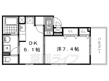 近鉄京都線 上鳥羽口駅 徒歩17分 2階建 築9年(1DK/1階)の間取り写真