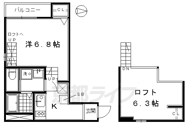 京都市烏丸線 十条駅(京都市営) 徒歩5分 2階建 築9年(1K/2階)の間取り写真