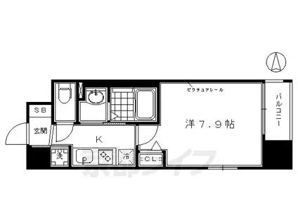 山陰本線 丹波口駅 徒歩12分 9階建 築9年(1K/8階)の間取り写真