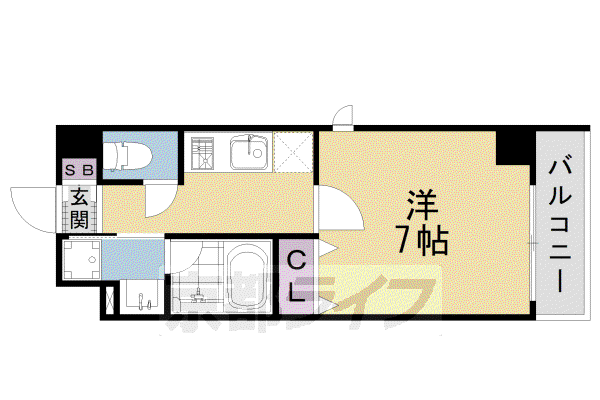 近鉄京都線 東寺駅 徒歩4分 5階建 築9年(1K/2階)の間取り写真