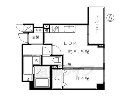 京阪電気鉄道京阪線 七条駅 徒歩5分 6階建 築8年(1LDK/2階)の間取り写真
