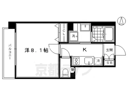 京都市烏丸線 十条駅(京都市営) 徒歩5分 5階建 築8年(1K/5階)の間取り写真