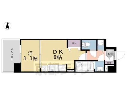 THE GARNET MILLENNIUM KYOTO 九条(1DK/4階)の間取り写真