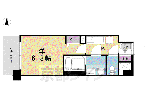 THE GARNET MILLENNIUM KYOTO 九条(1K/2階)の間取り写真