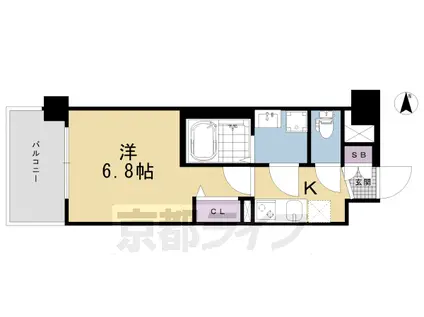 京都市烏丸線 十条駅(京都市営) 徒歩6分 7階建 築5年(1K/3階)の間取り写真
