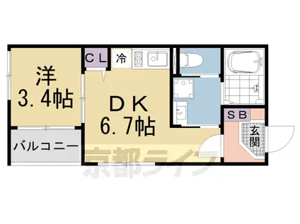 京都市東西線 椥辻駅 徒歩12分 3階建 築5年(1DK/3階)の間取り写真