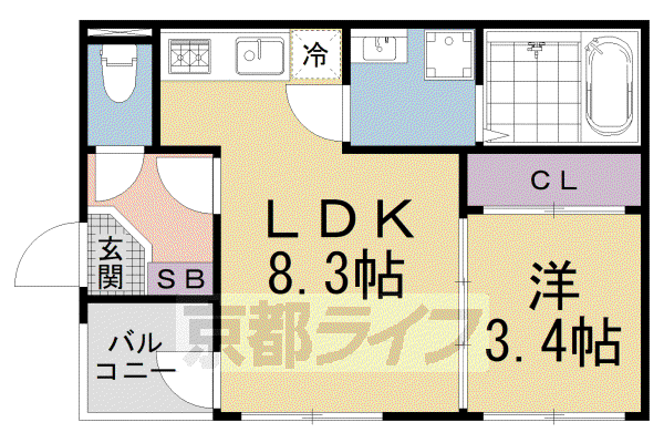 京都市東西線 椥辻駅 徒歩12分 3階建 築5年(1LDK/1階)の間取り写真