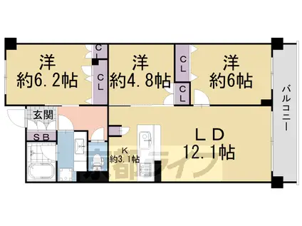 京都市烏丸線 五条駅(京都市営) 徒歩3分 14階建 築26年(3LDK/14階)の間取り写真