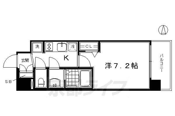 京都市烏丸線 十条駅(京都市営) 徒歩4分 7階建 築7年(1K/2階)の間取り写真