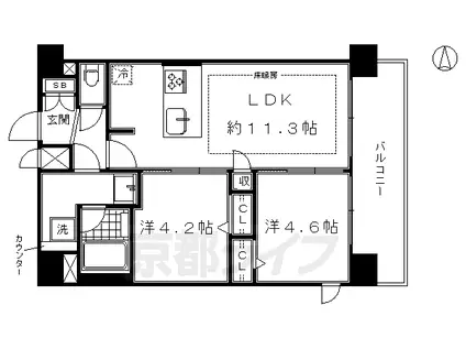 京都市烏丸線 十条駅(京都市営) 徒歩4分 7階建 築7年(2LDK/4階)の間取り写真