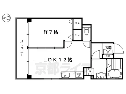 山陰本線 丹波口駅 徒歩10分 5階建 築11年(1LDK/3階)の間取り写真