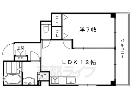 山陰本線 丹波口駅 徒歩10分 5階建 築11年(1LDK/1階)の間取り写真
