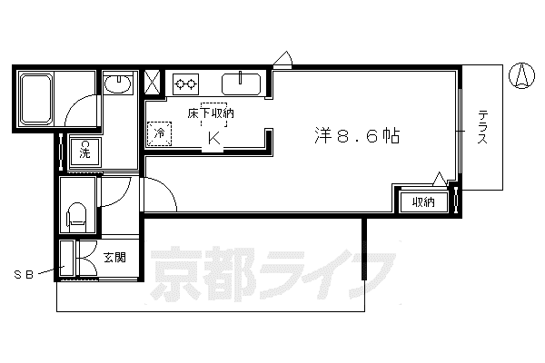 京都市烏丸線 九条駅(京都) 徒歩2分 4階建 築7年(1K/1階)の間取り写真