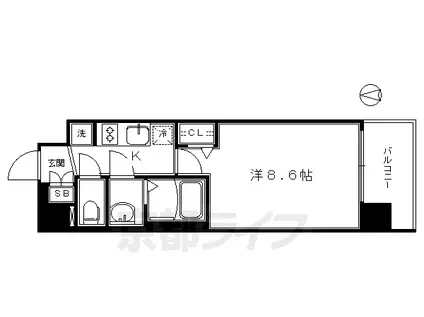 京都市烏丸線 十条駅(京都市営) 徒歩4分 7階建 築7年(1K/2階)の間取り写真