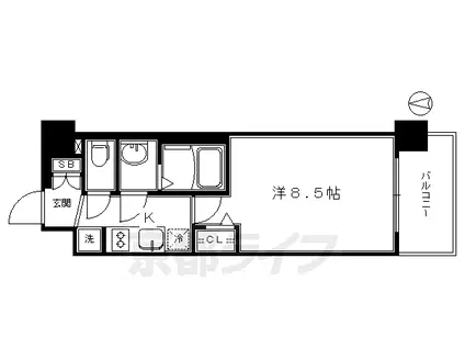 京都市烏丸線 十条駅(京都市営) 徒歩4分 7階建 築6年(1K/6階)の間取り写真