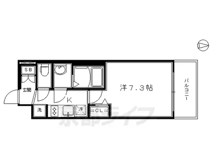 京都市烏丸線 十条駅(京都市営) 徒歩4分 7階建 築6年(1K/3階)の間取り写真