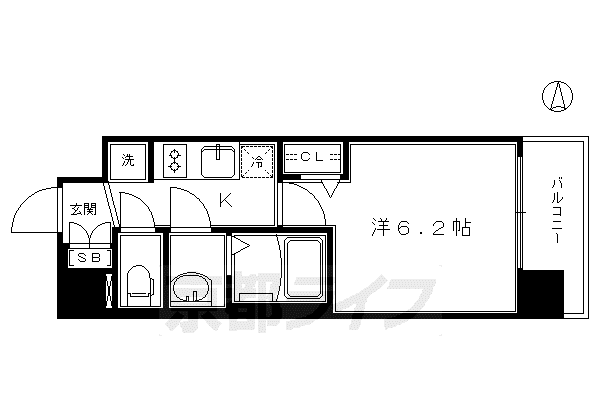 京都市烏丸線 十条駅(京都市営) 徒歩5分 7階建 築7年(1K/2階)の間取り写真