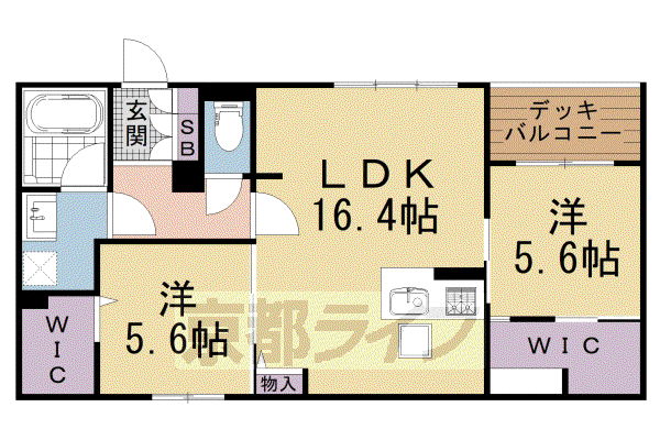 京都市烏丸線 北山駅(京都) 徒歩5分 2階建 築4年(2LDK/1階)の間取り写真