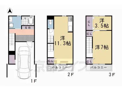 山陰本線 二条駅 徒歩7分 3階建 築5年(2LDK)の間取り写真
