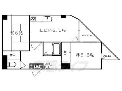京阪電気鉄道鴨東線 出町柳駅 徒歩25分 5階建 築37年(2LDK/4階)の間取り写真