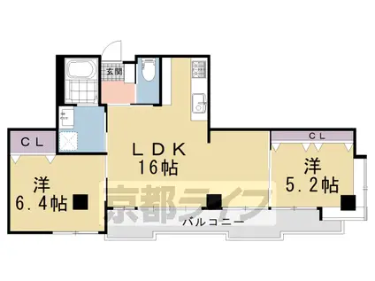 京阪電気鉄道鴨東線 出町柳駅 徒歩25分 5階建 築37年(2LDK/5階)の間取り写真