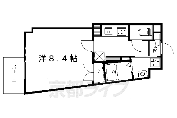 叡山電鉄 元田中駅 徒歩7分 4階建 築9年(1K/3階)の間取り写真