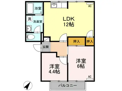 サンライズ富士 C棟(2LDK/2階)の間取り写真