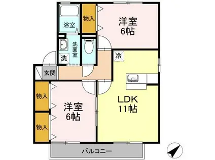 レスパスB棟(2LDK/1階)の間取り写真