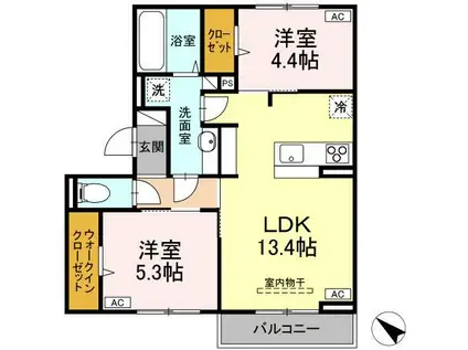 ディアライズ古川町一丁目(2LDK/2階)の間取り写真