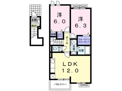 トップヒルⅡ(2LDK/2階)の間取り写真