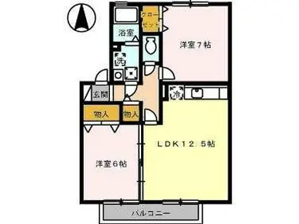 リビングタウン高岡Ⅱ(2LDK/1階)の間取り写真
