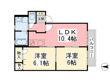 アルバトロス空港通 C棟(2LDK/1階)の間取り写真