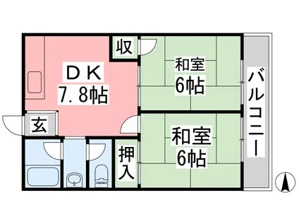 コーポさつき(2DK/2階)の間取り写真