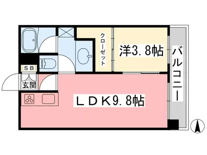 ヴァレーレ喜与町(1LDK/9階)の間取り写真
