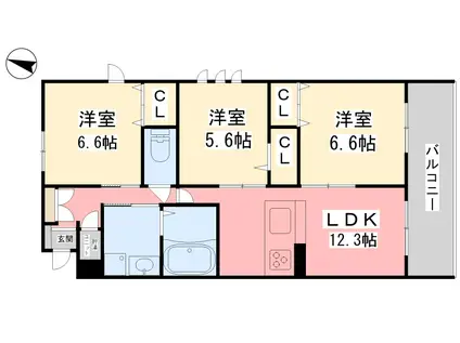 セントリビエ道後(3LDK/1階)の間取り写真