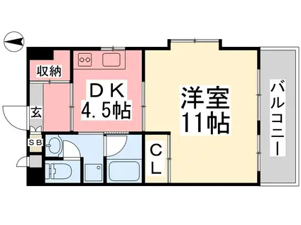 パークハイツ千舟(1DK/7階)の間取り写真