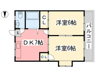 コスモリヴェール朝生田(2DK/5階)の間取り写真