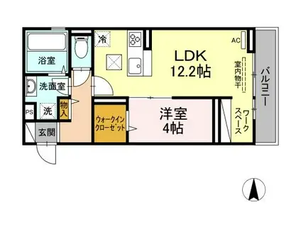 カトレアⅣ(1LDK/1階)の間取り写真