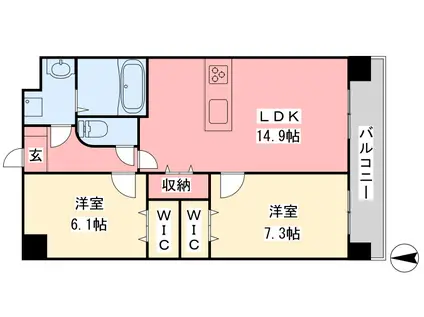 永田祝谷ビル(2LDK/11階)の間取り写真