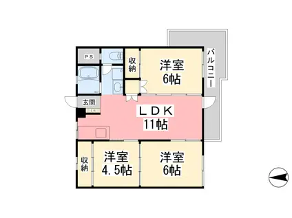 オックスフォードサーカス土居田Ⅱ(3LDK/2階)の間取り写真