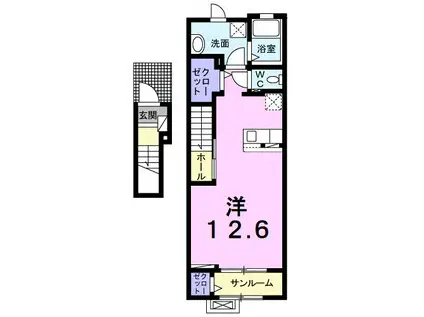 シャルマンⅢ(ワンルーム/2階)の間取り写真