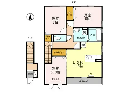 ウェスティ一色 C棟(3LDK/2階)の間取り写真