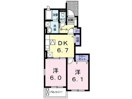 ゼファーT1(2DK/1階)の間取り写真