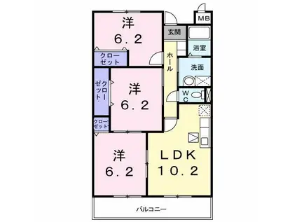 エスト京田辺Ⅱ(3LDK/1階)の間取り写真