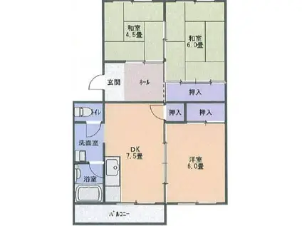洛西東竹の里市営(3DK/1階)の間取り写真