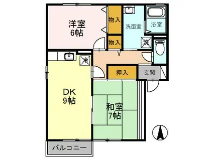 ガーデンスクエア祝園A棟(2DK/2階)の間取り写真