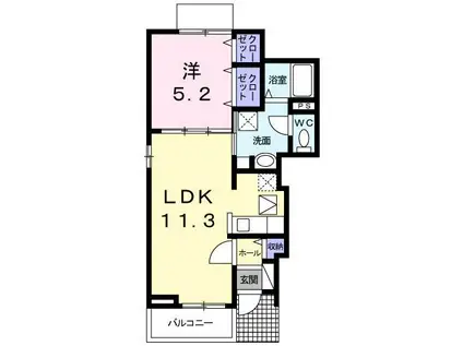 HUSノース(1LDK/1階)の間取り写真