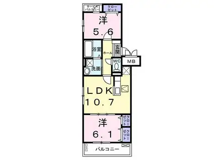 東海道本線 長岡京駅 徒歩30分 3階建 築1年(2LDK/1階)の間取り写真